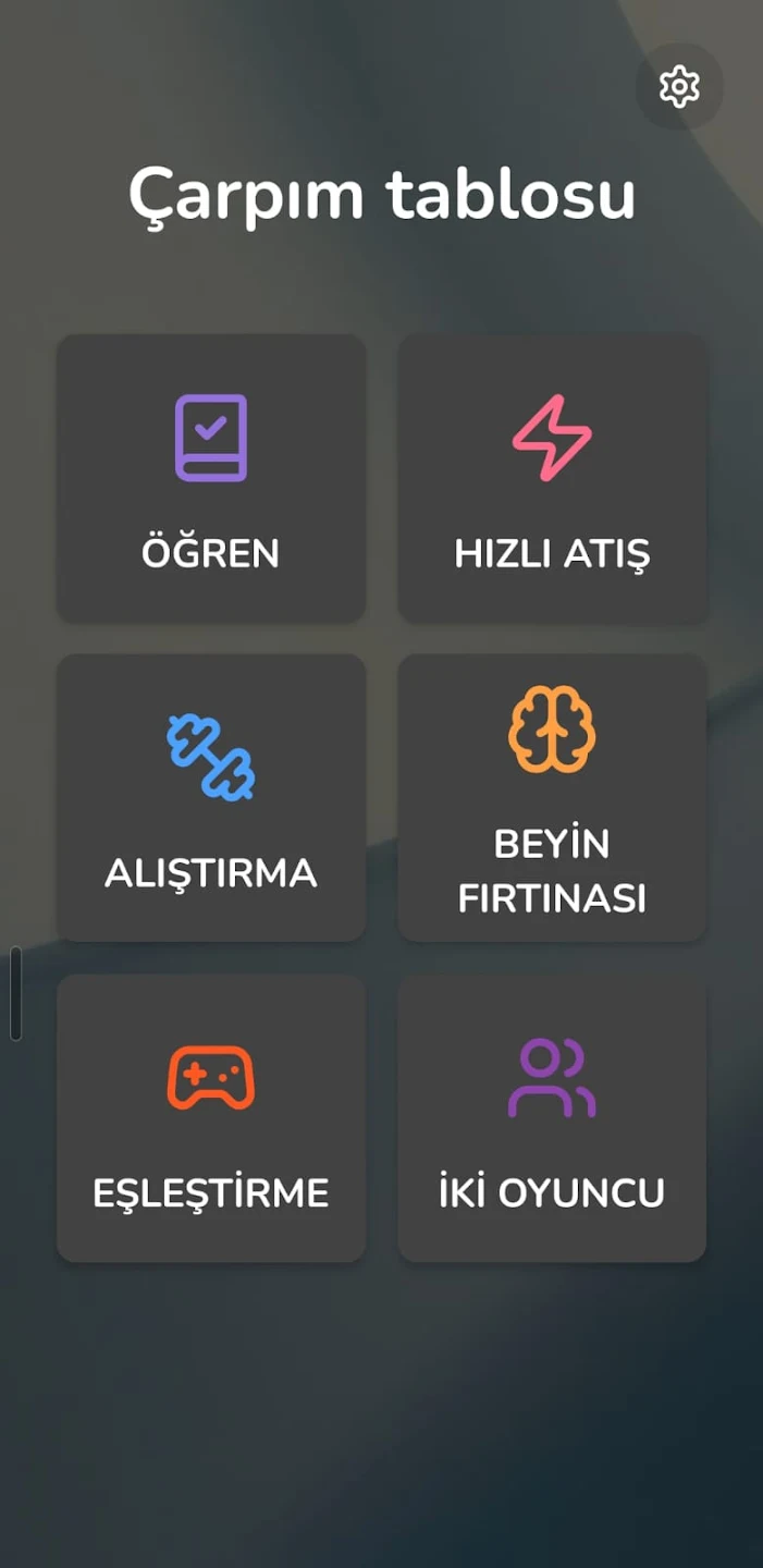 Çarpım Tablosu Ana Menu