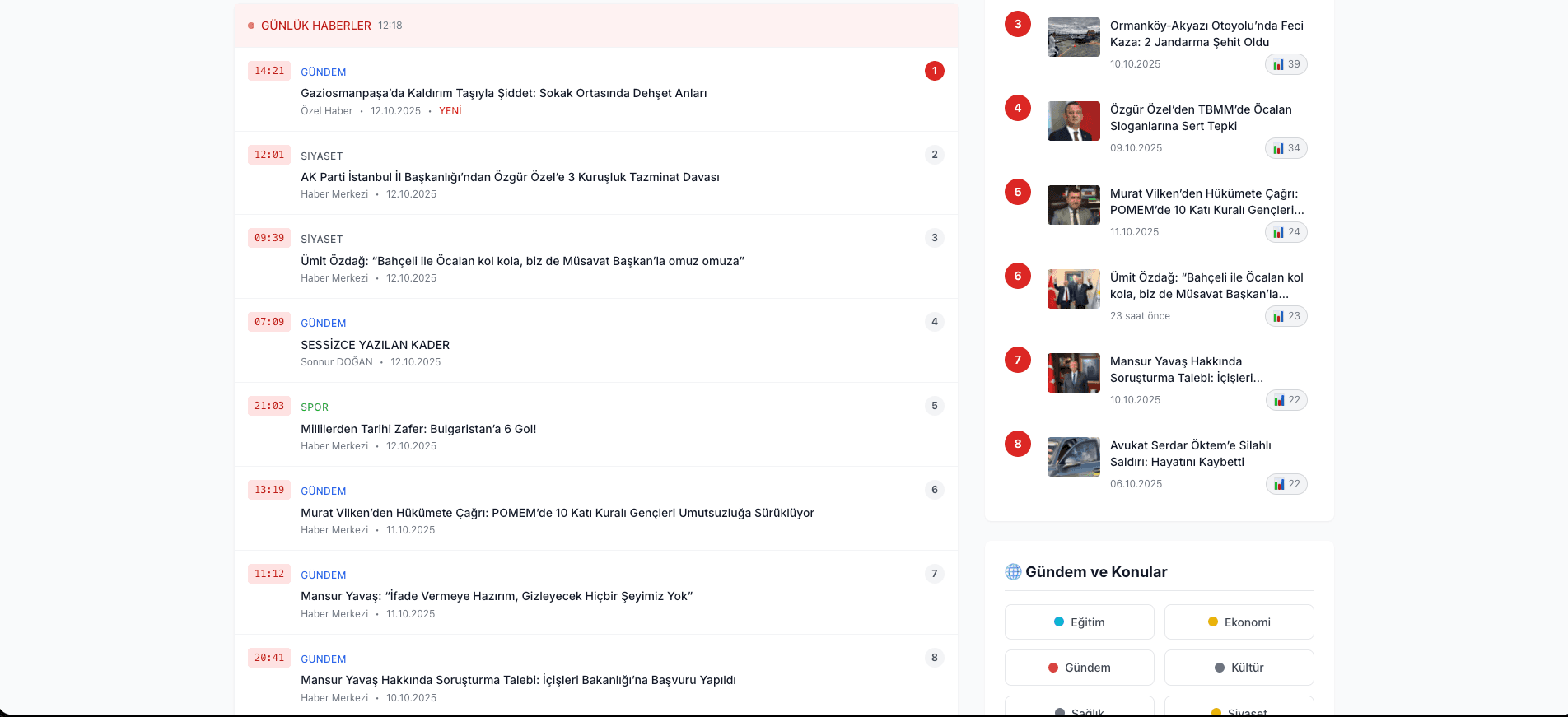 Güncel Haberler Sayfası